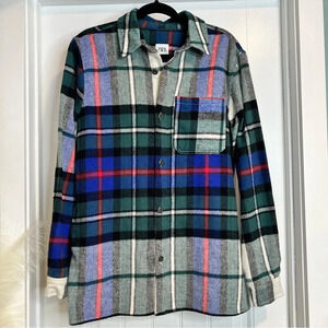 Zara Long Sleeved‎ Flannel Plaid Shacket/Shirt. Size Medium.